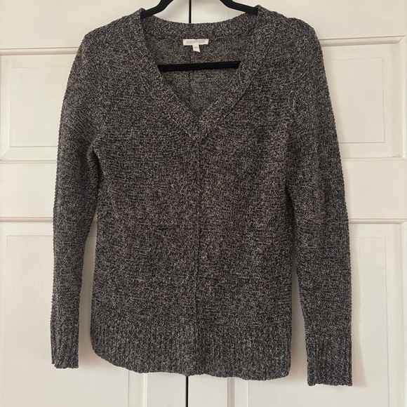 Eileen Fisher System Marled Black Taupe VNeck 100% Linen Sweater Size Small Knit - Picture 1 of 10